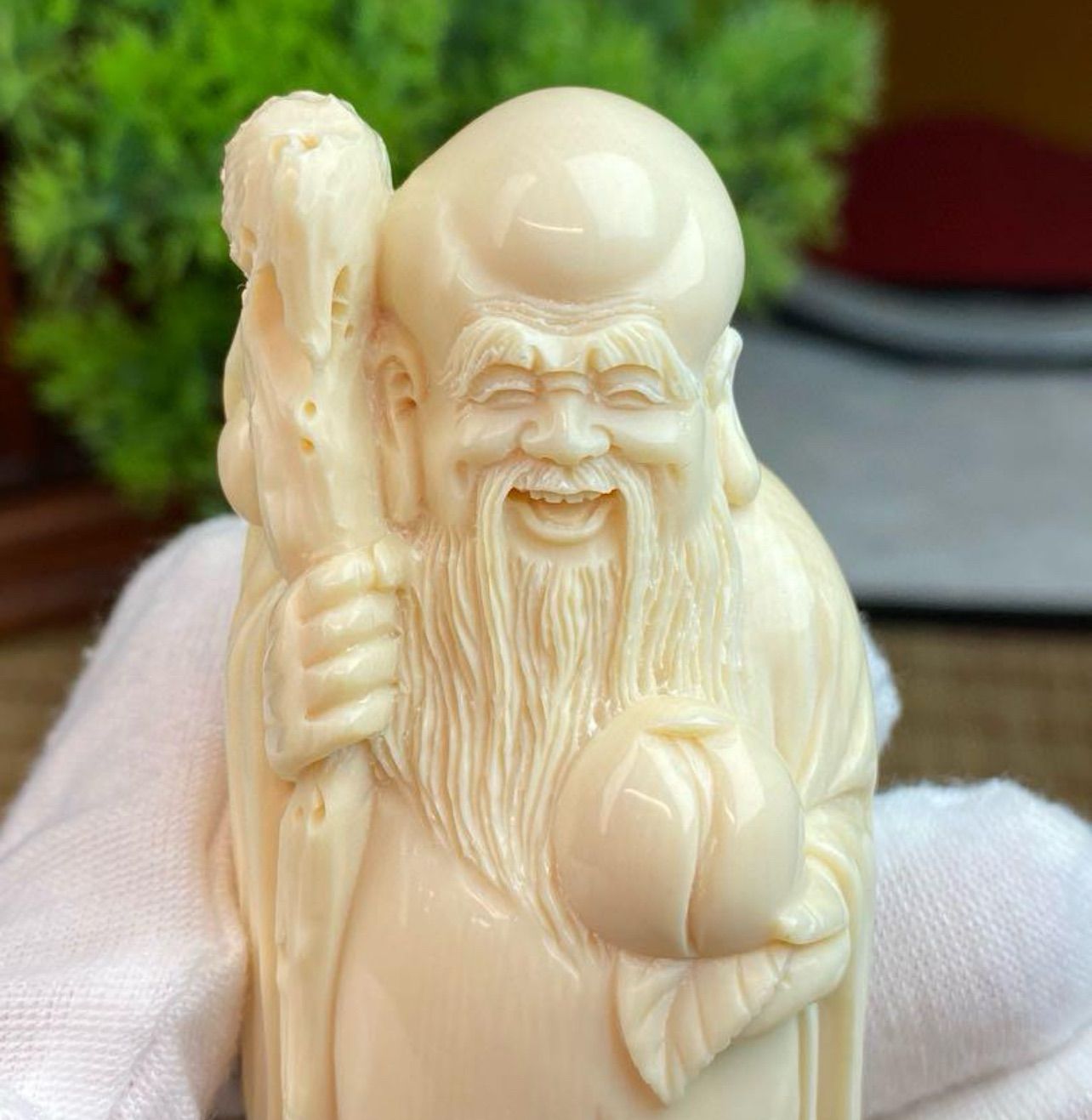 天然マンモス牙美しい手作り彫刻3寿星公置物