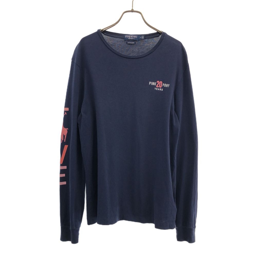 ピンクポニー ラルフローレン ロゴプリント 長袖 Ｔシャツ M ネイビー×ピンク PINK PONY Ralph Lauren ロンＴ メンズ 古着 【240406】 メール便可