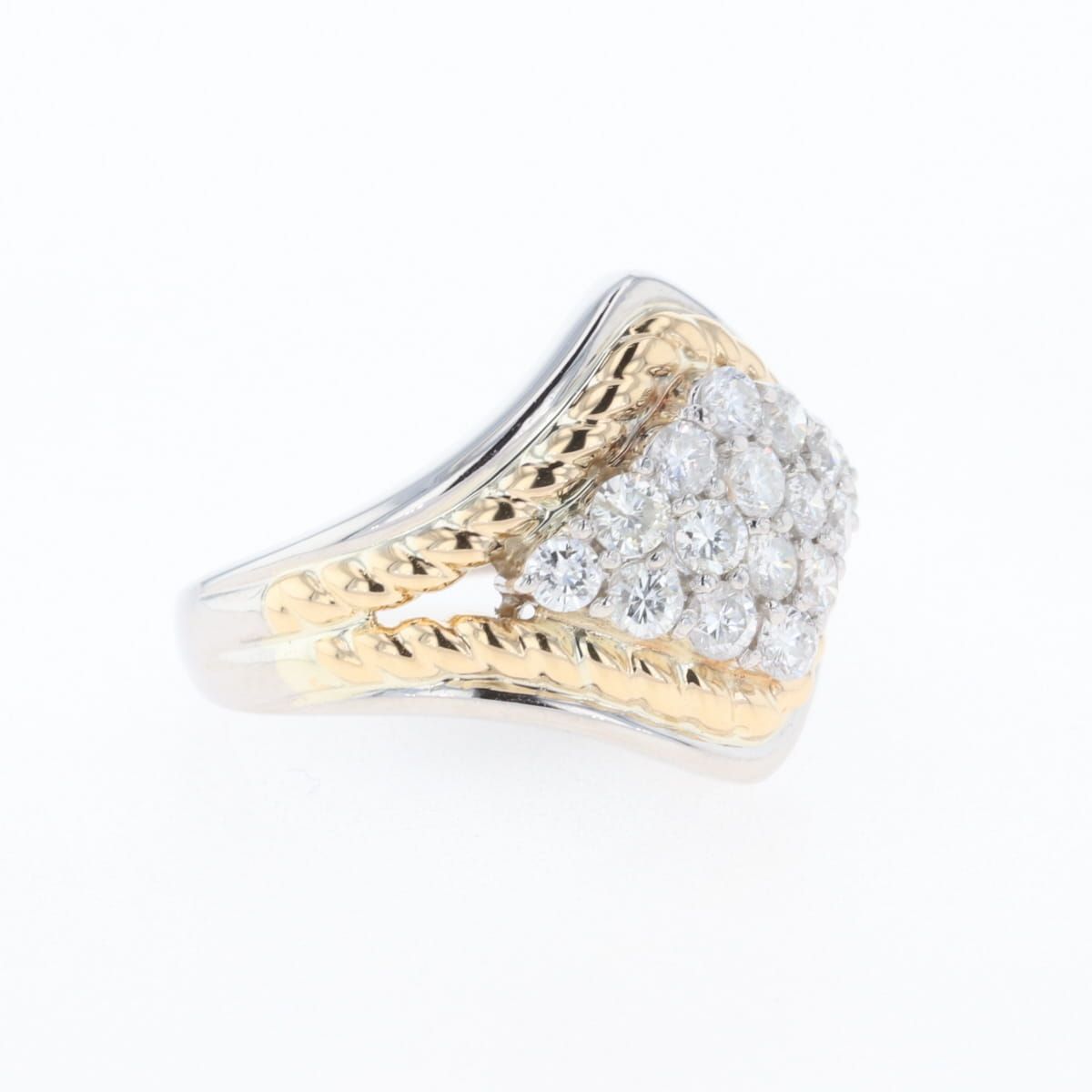 メレダイヤ デザインリング プラチナ YG イエローゴールド 指輪 リング  