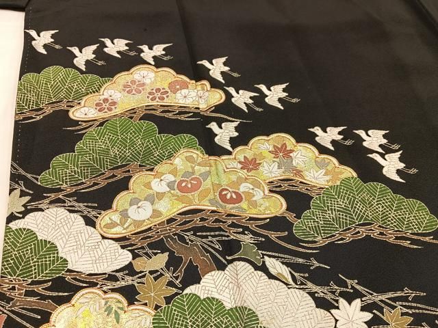 平和屋着物□豪華黒留袖 作家物 駒刺繍 花蝶文 金銀彩 正絹 逸品