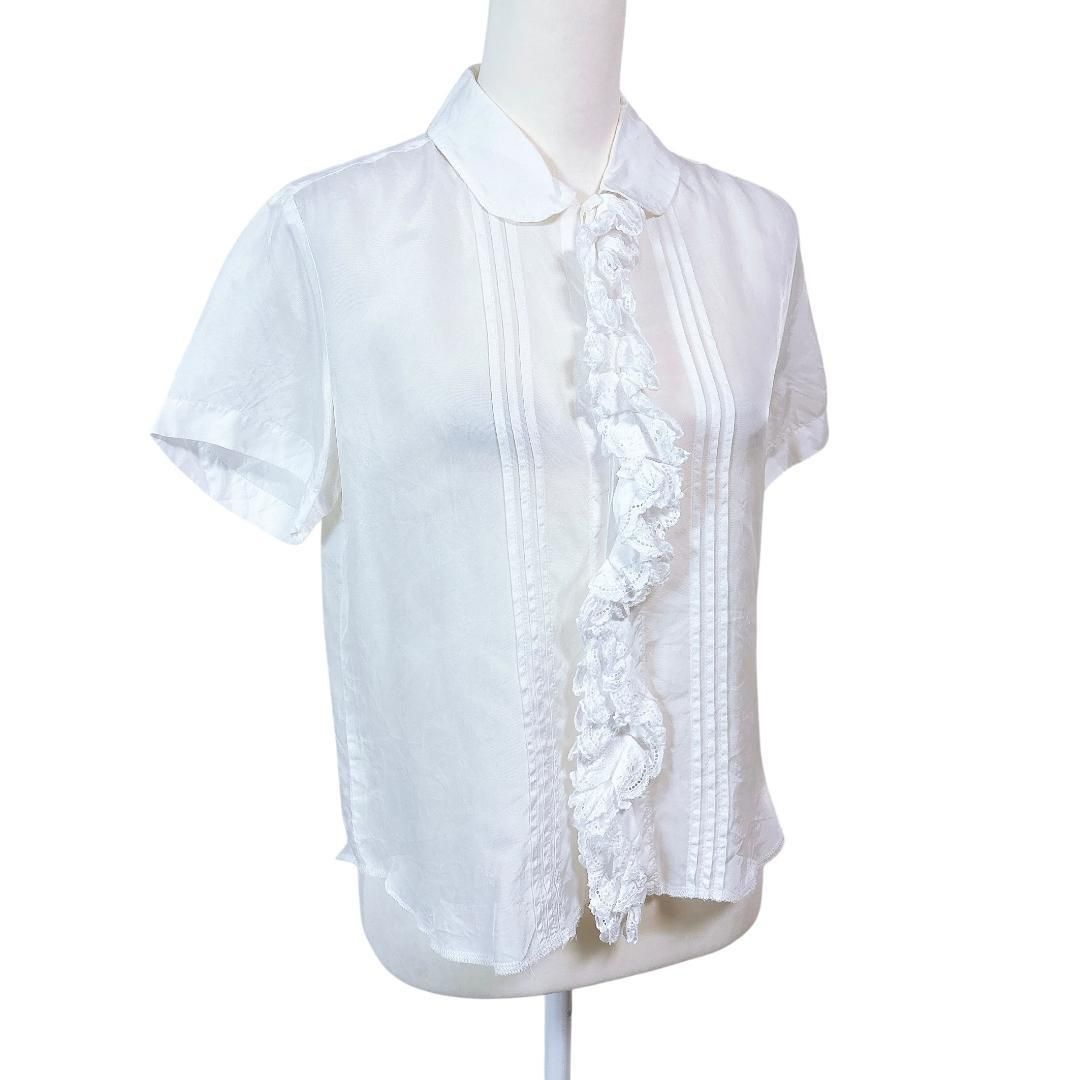 トリココムデギャルソン 半袖ブラウス センターフリル 無地 ホワイト