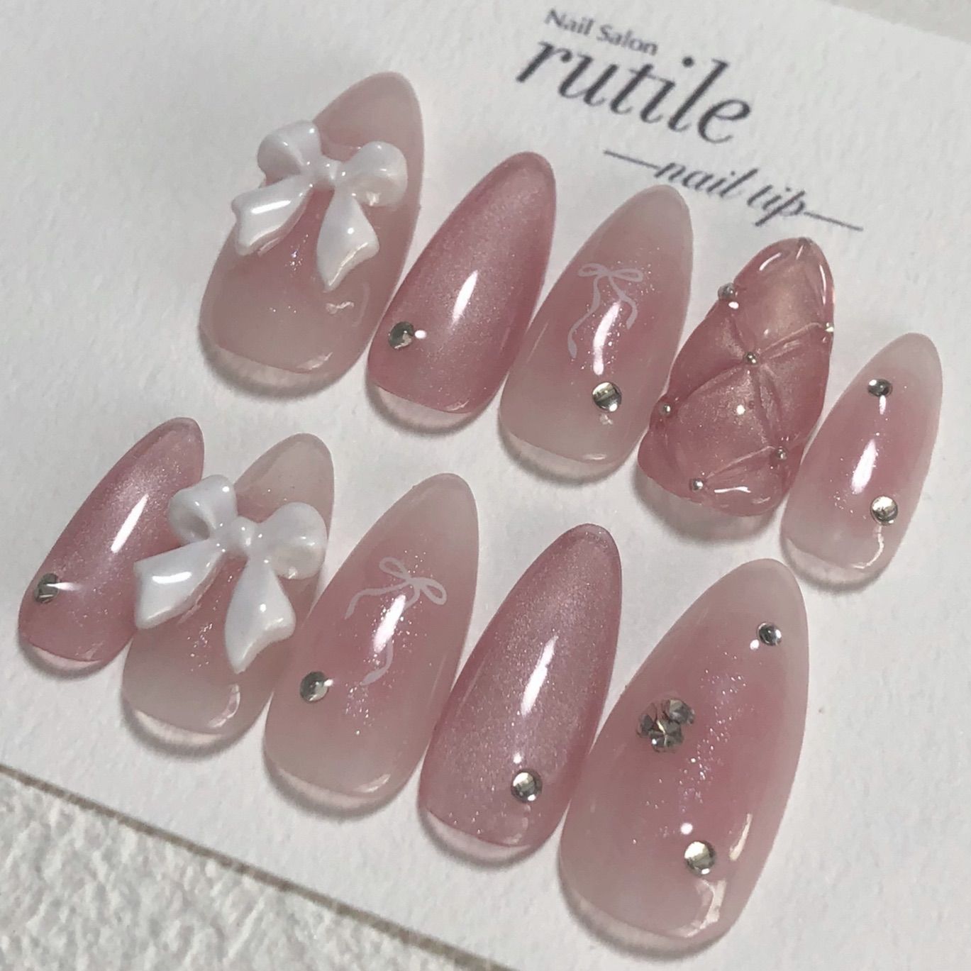 【オーダー】ネイルチップ　ストーン　キルティング　リボン オーダー】ネイルチップストーンキルティングリボン