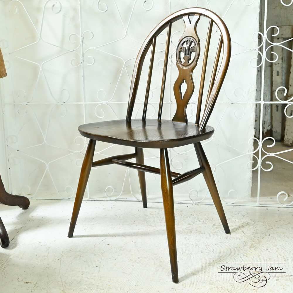 L3705-234-2 英国アンティーク ERCOL アーコールチェア ホイールバックチェア ブラウン チェア ヴィンテージチェア 北欧 ダイニングチェア イギリス