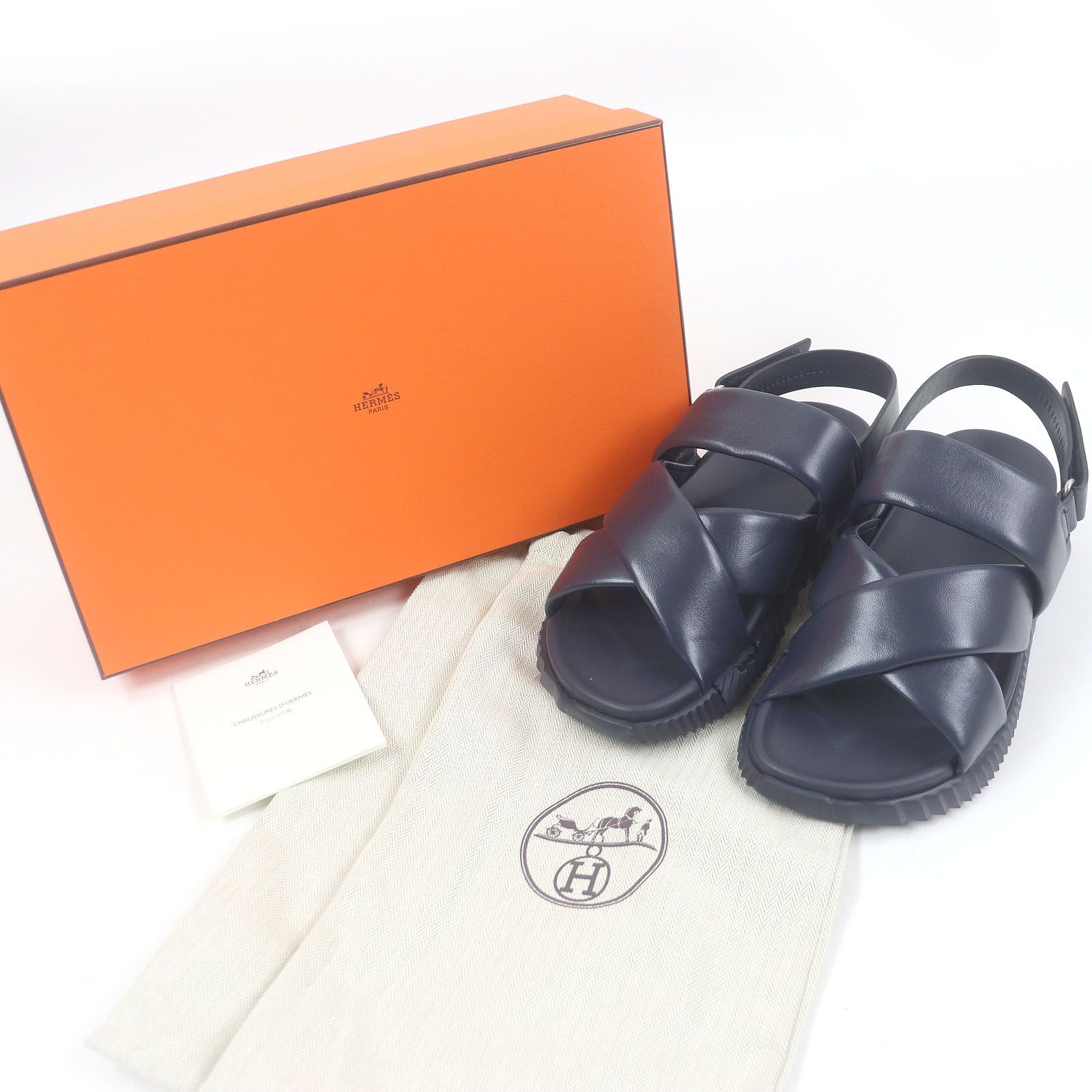 HERMES エルメス クロスストラップサンダル 美品 店舗購入正規品 HERMES - エルメス レザー クロスストラップ サンダル 41の通販
