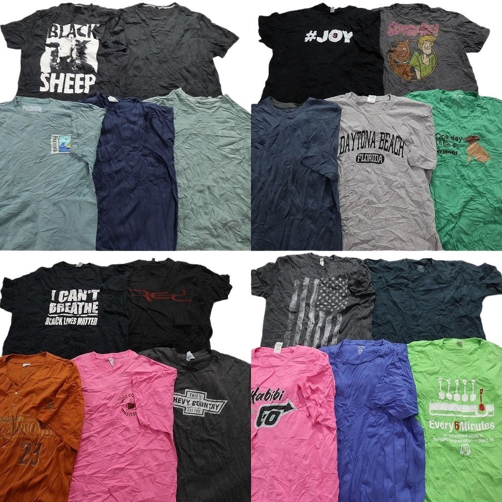 古着卸 mix プリント 半袖Tシャツ 20枚セット メンズ XL 星条旗 ヘンリーネック 英文字プリント 古着 NA0751