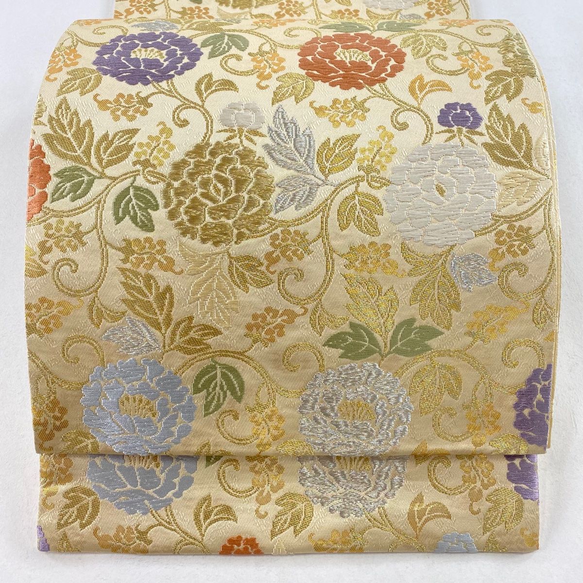 袋帯 美品 名品 花唐草 金銀糸 箔 金色 六通 正絹 【中古