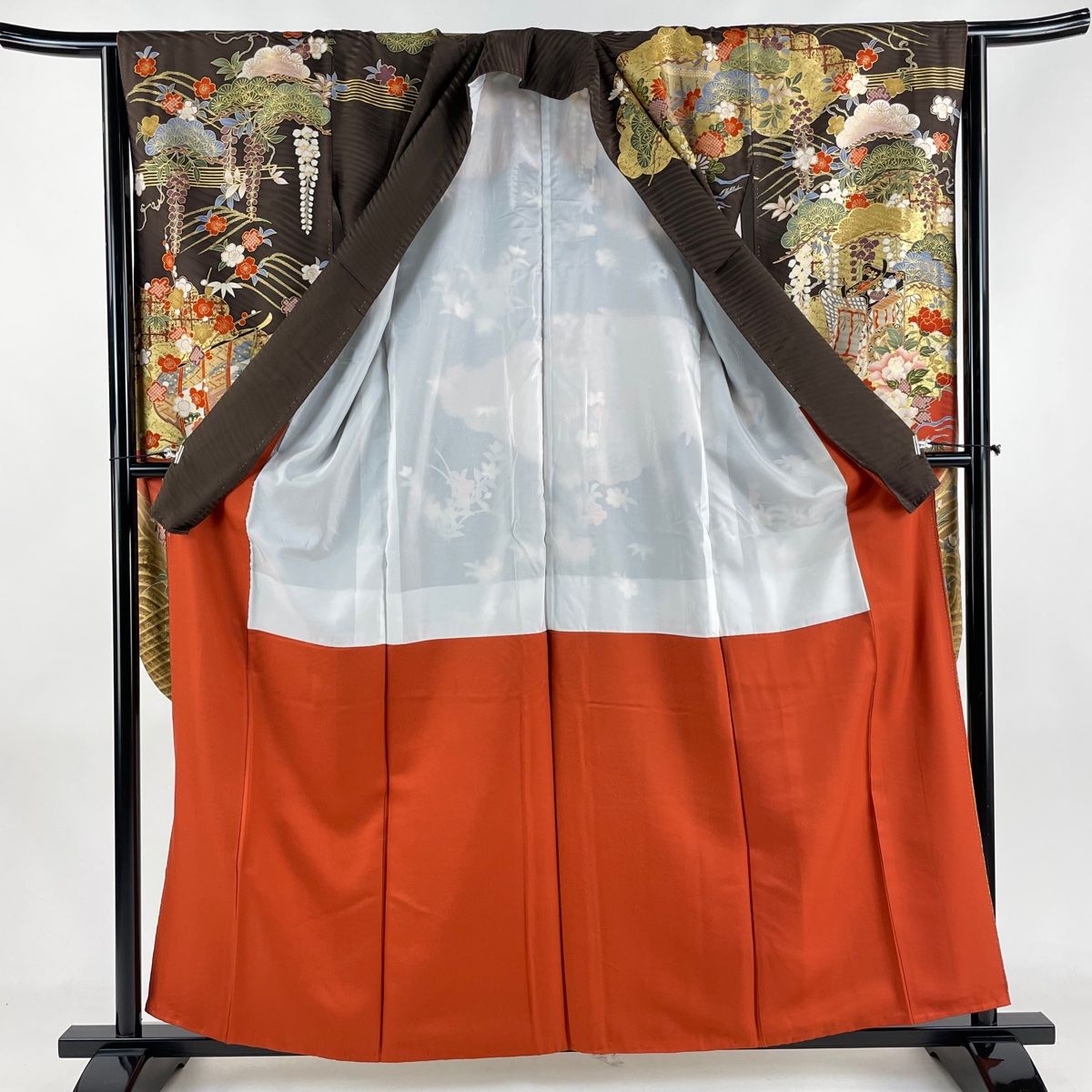 振袖 身丈159cm 裄丈64.5cm M 袷 御所車 松竹梅 金糸 金彩 焦