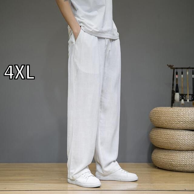 [4XL] メンズ ファッション 服 男性用 オシャレ シンプル 大人 かっこいい 大きいサイズ ストリート 紳士服 リネン パンツ 夏 綿 ワイド レッグ カジュアル ストレート 唐装 ズボン 秋 