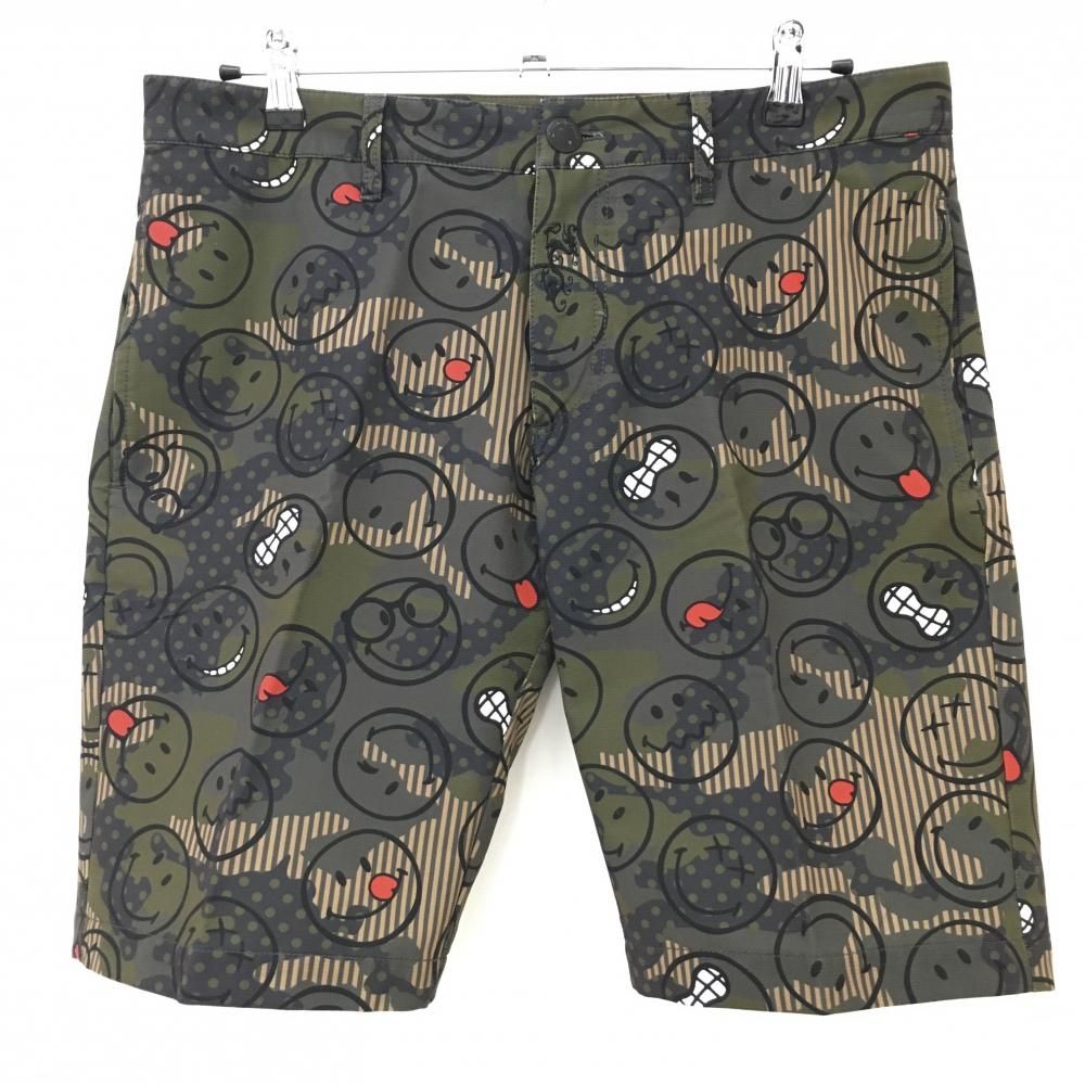 ダンスウィズドラゴン ハーフパンツ カーキ×黒 スマイル×カモフラ ニコ