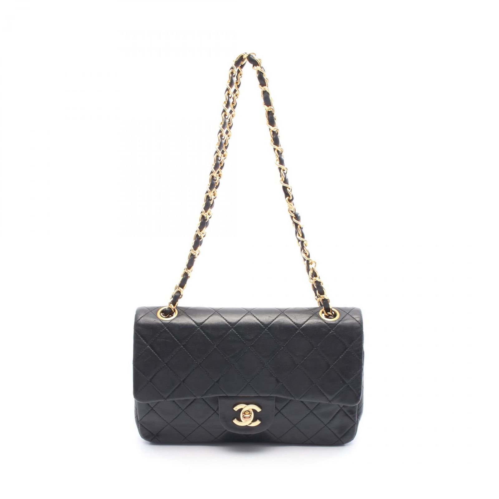 シャネル CHANEL ショルダーバッグ マトラッセ Wフラップ A01113 ブラック ラムスキン 羊革 マトラッセWフラップチェーンショルダー レディース Used B