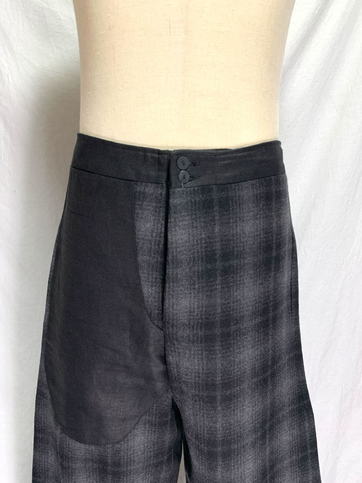 Olubiyi Thomas Wool × Heavy Linen Hybrid Wide Pants 関連イメージワード チェック×ヘリンボーン 異素材切替 アルチザン ワイドパンツ ヘビーリネン Ziggy chen