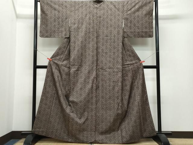 平和屋着物○本場大島紬 7マルキ 泥染め 麻の葉文様 正絹 逸品