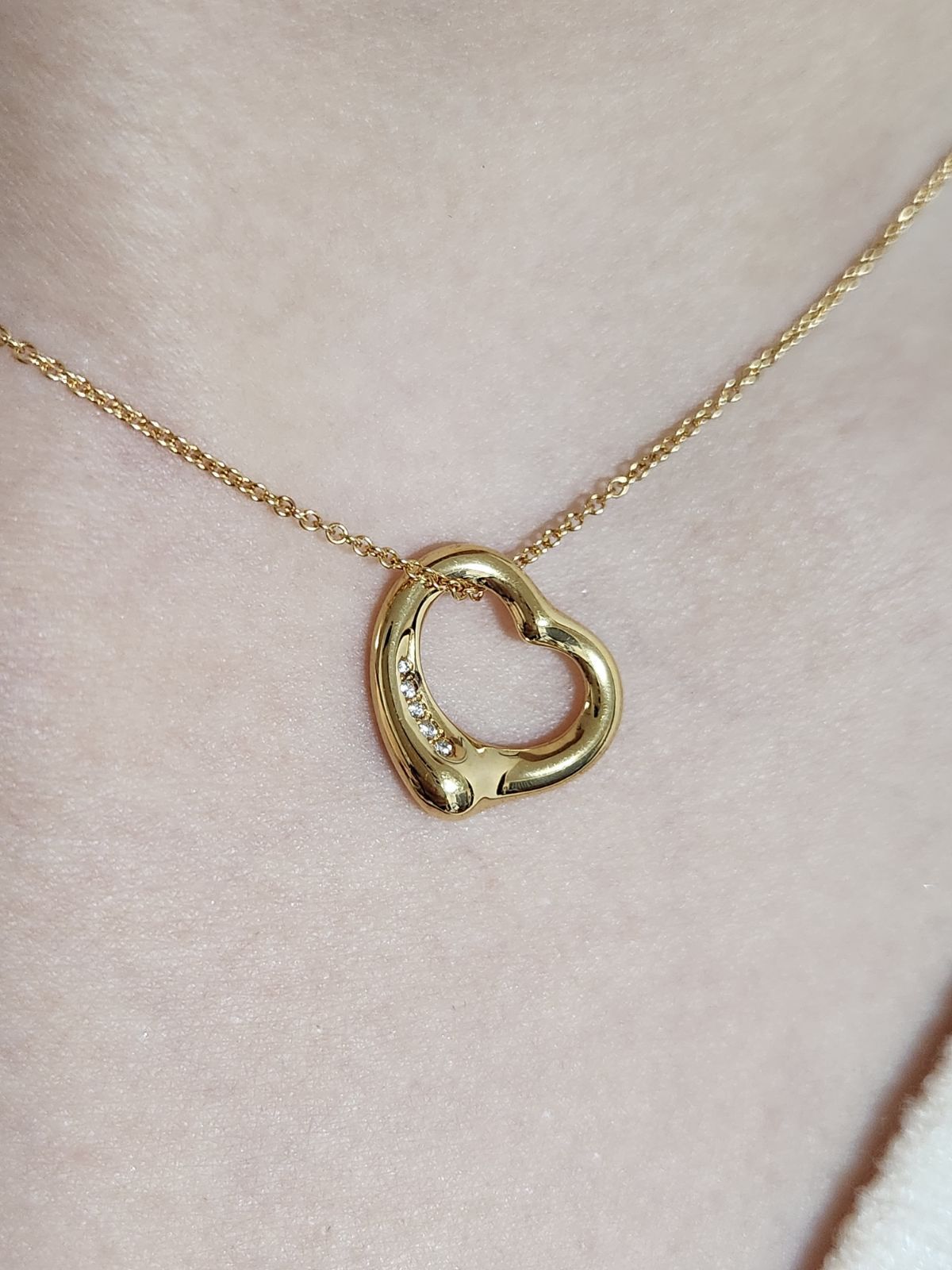 ティファニー オープンハート 5P ダイヤ ネックレス 750 YG 4.6g  