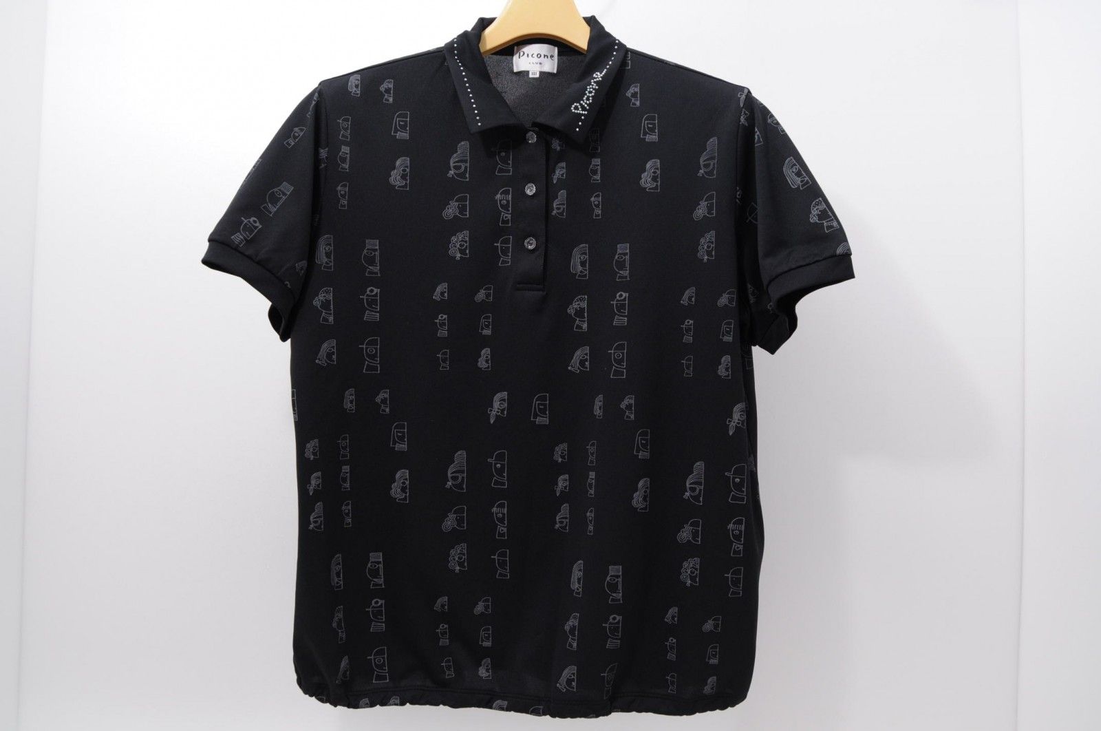 中古 レディース ピッコーネクラブ PICONE CLUB 半袖ポロシャツ 3(LL) 黒 ブラック 総柄