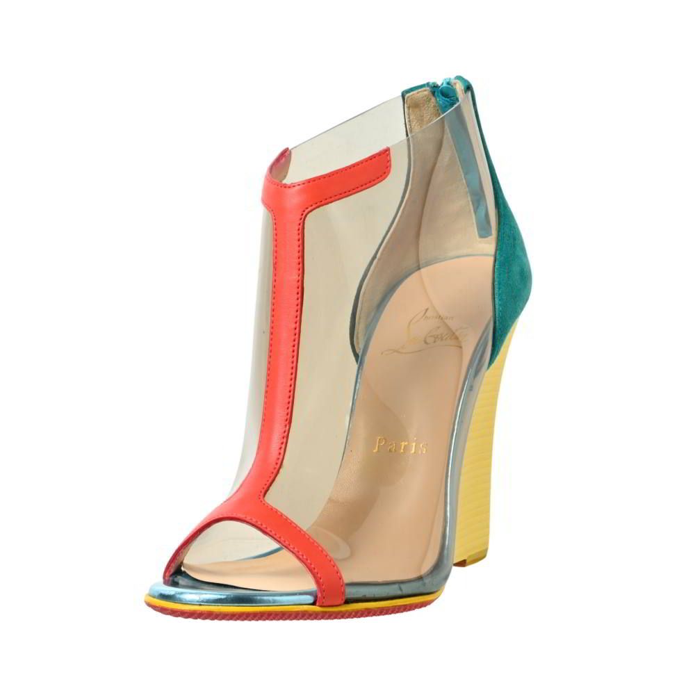 Christian Louboutin PVC コンビ レザー オープントゥ パンプス