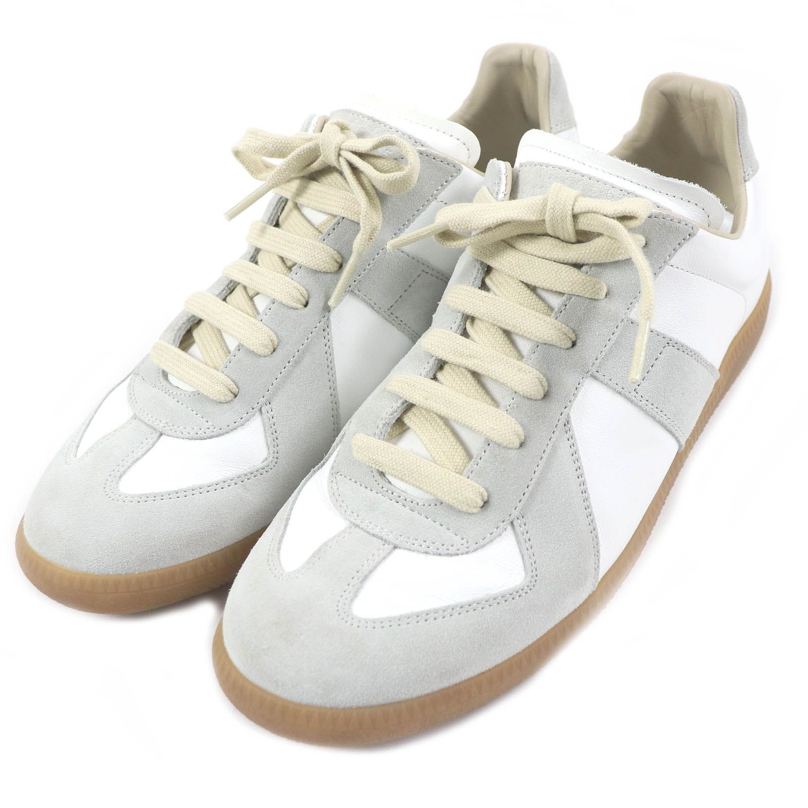 美品Maison Margiela 22 メゾンマルジェラ22 22AW S57WS0236 ジャーマントレーナー REPLICA スウェード レザー ローカットスニーカー グレー ホワイト 41 箱・保存袋付き イタリア製 メンズ