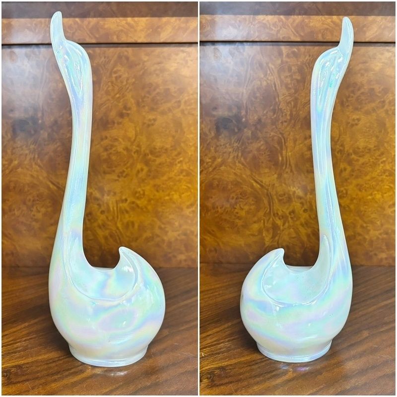 レトロ ホワイトオーロラ ガラス製 白鳥 ペア 2羽セット 24cm