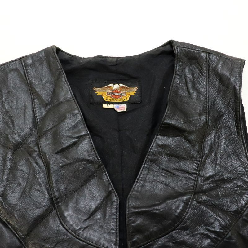 80s USA製 vintage HARLEY DAVIDSON レザー ベスト メンズ 表記M