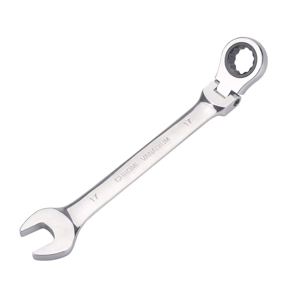 フレックスラチェットレンチ メガネレンチ 整備工具 17mm 作業 常備 車 バイク 各種メンテナンス対応 家具組み立て 鏡面仕上げ 角度調整可能 (17ｍｍ)