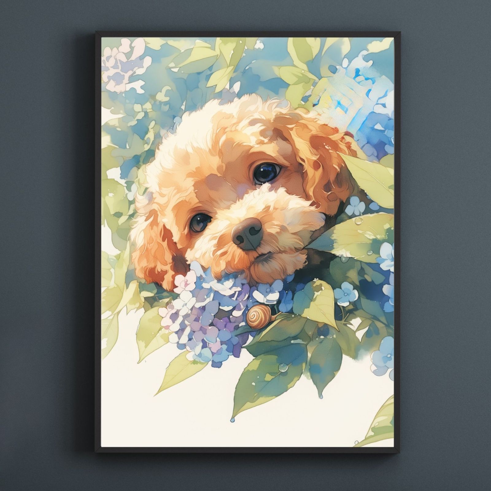 雨犬戯舞 - トイプードル犬の子犬 No.1】ジークレー版画＊名入れOK