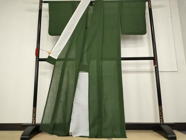 平和屋着物 夏物 紗紬 色無地 千歳緑色 正絹 AABA6844st