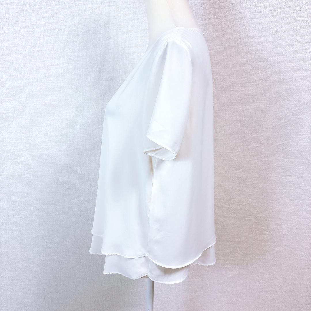 セオリーリュクス 半袖レイヤードブラウス 裾フリル 42 ホワイト WWW_MORNINGWALKER_COM