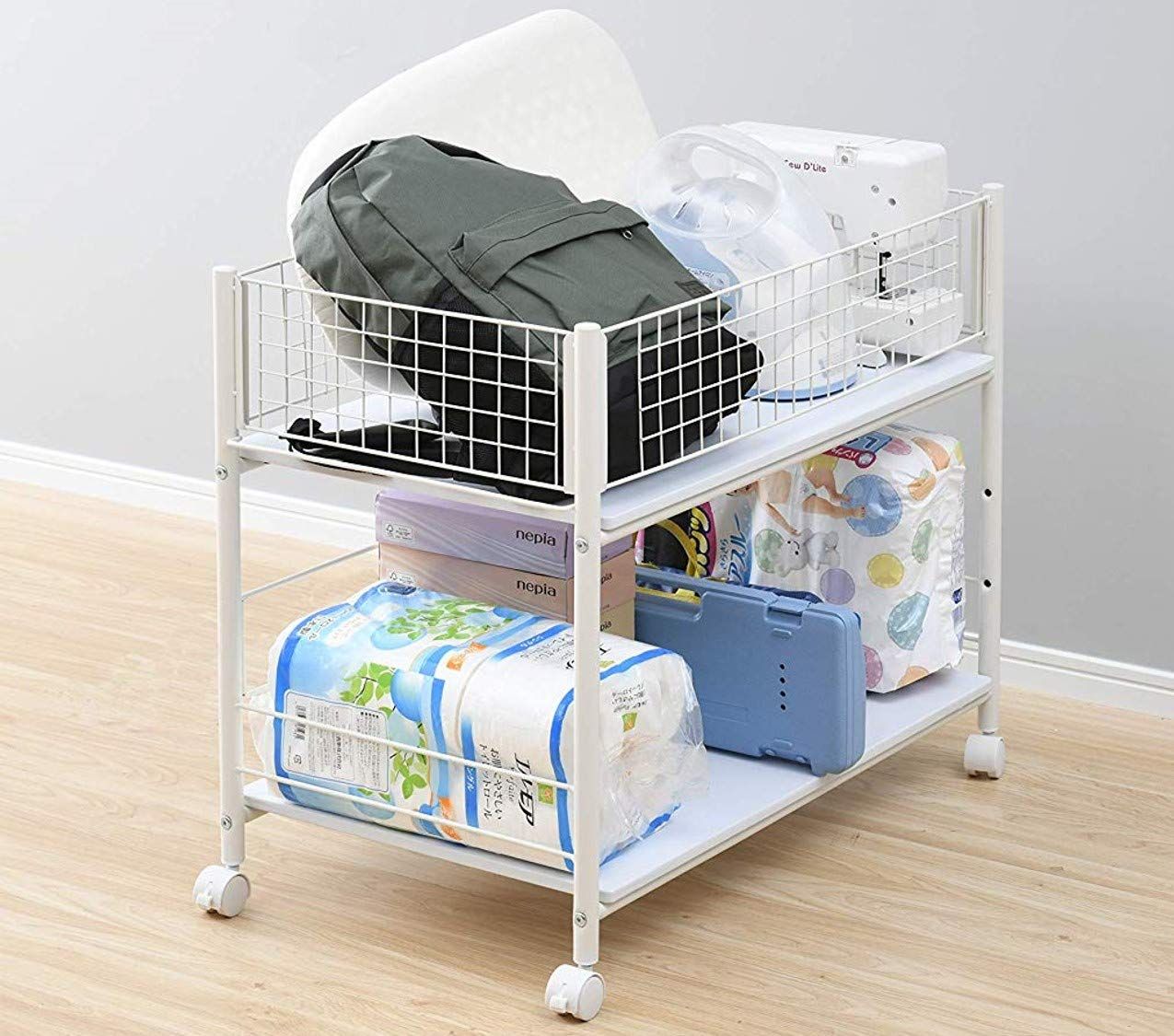 山善 YAMAZEN 押入れ クローゼット 収納ラック 幅43.5×奥行77×高さ64.5cm ストッパー付き キャスター 棚板着脱 組立品 ホワイト OSR-7544WH|WH