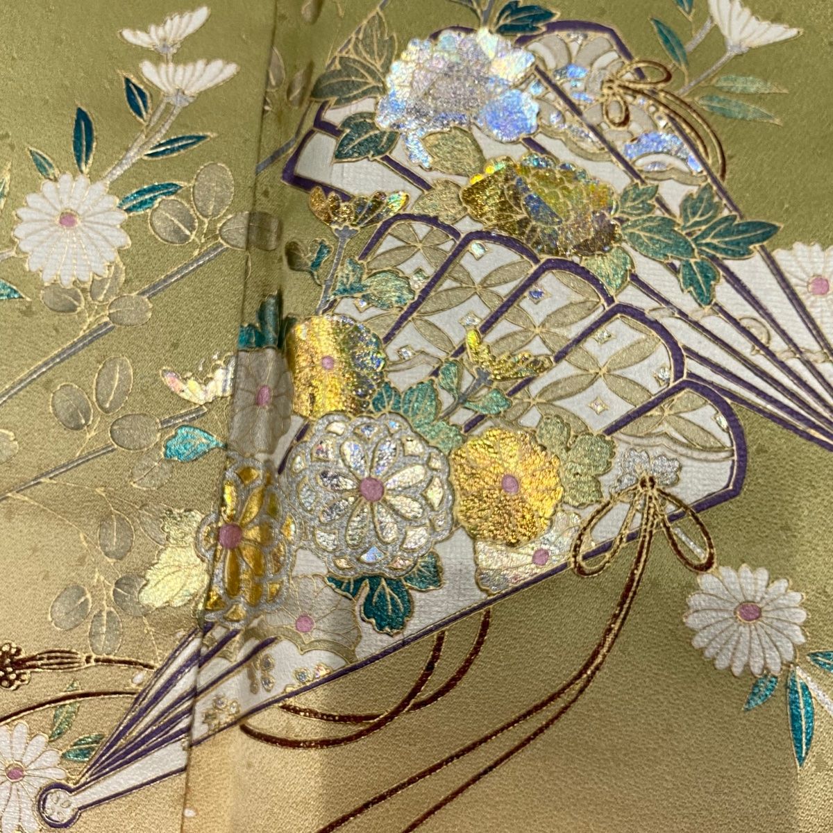 ［3131］訪問着 美品 扇面草花 ぼかし 金彩 六通 正絹 着物 袷 3131］訪問着 美品 扇面草花 ぼかし 金彩 六通 正絹 着物 袷