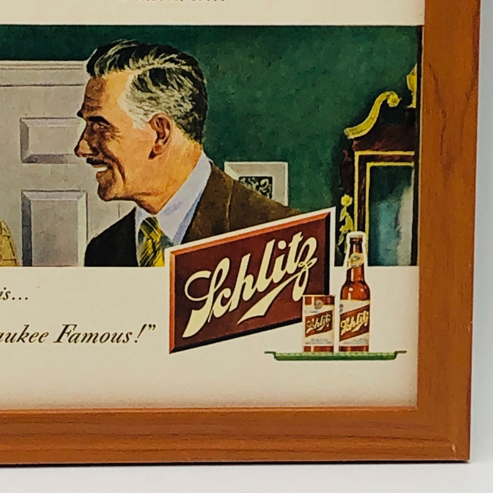 ビンテージ 広告　ポスター フレーム付　　『 シュリッツ　ビール ( Schlitz ) 』　1940's　※当時物　オリジナル アメリカ 輸入雑貨　 ヴィンテージ　アドバタイジング レトロ　 ( AZ1558 )
