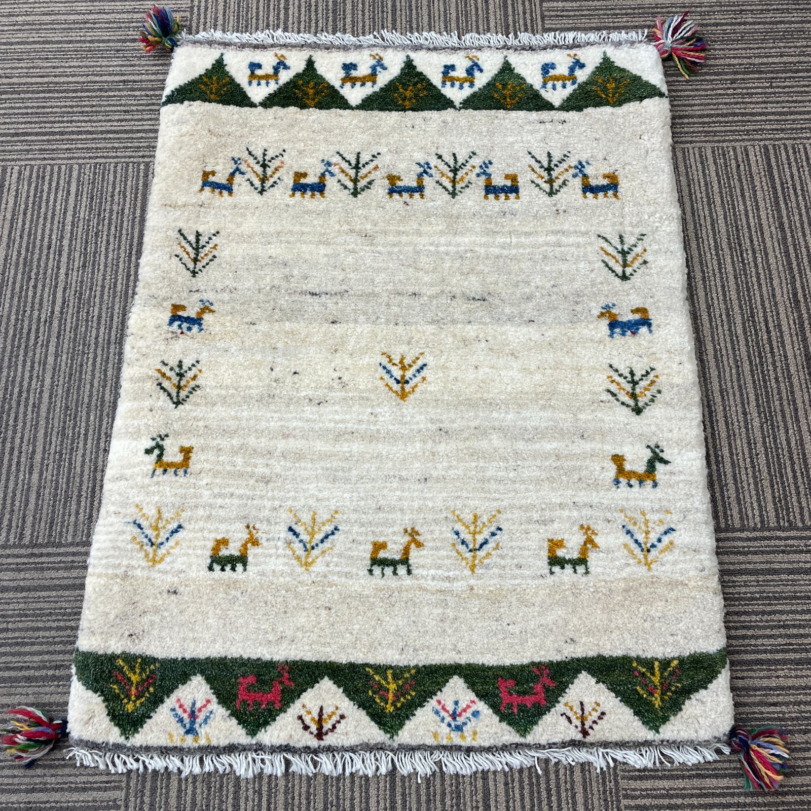 K【中古】ギャッベ絨毯　ペルシャ絨毯　玄関マット