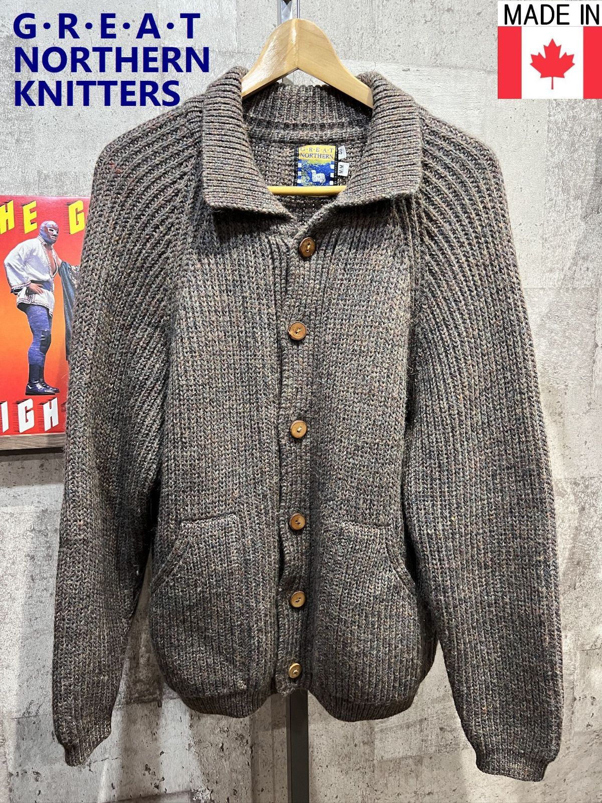 カナダ製 GREAT NORTHERN KNITTERS 襟付き ウール カーディガン