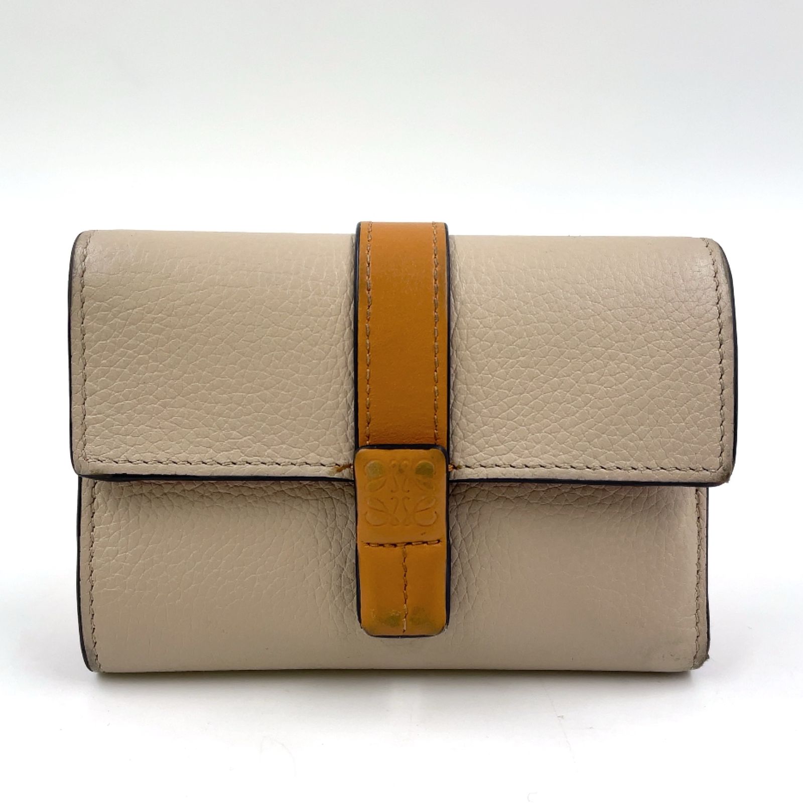 LOEWE バーティカル スモール 三つ折り財布 レザー ピンクベージュ×ブラウン×ライトグレー 財布 262103