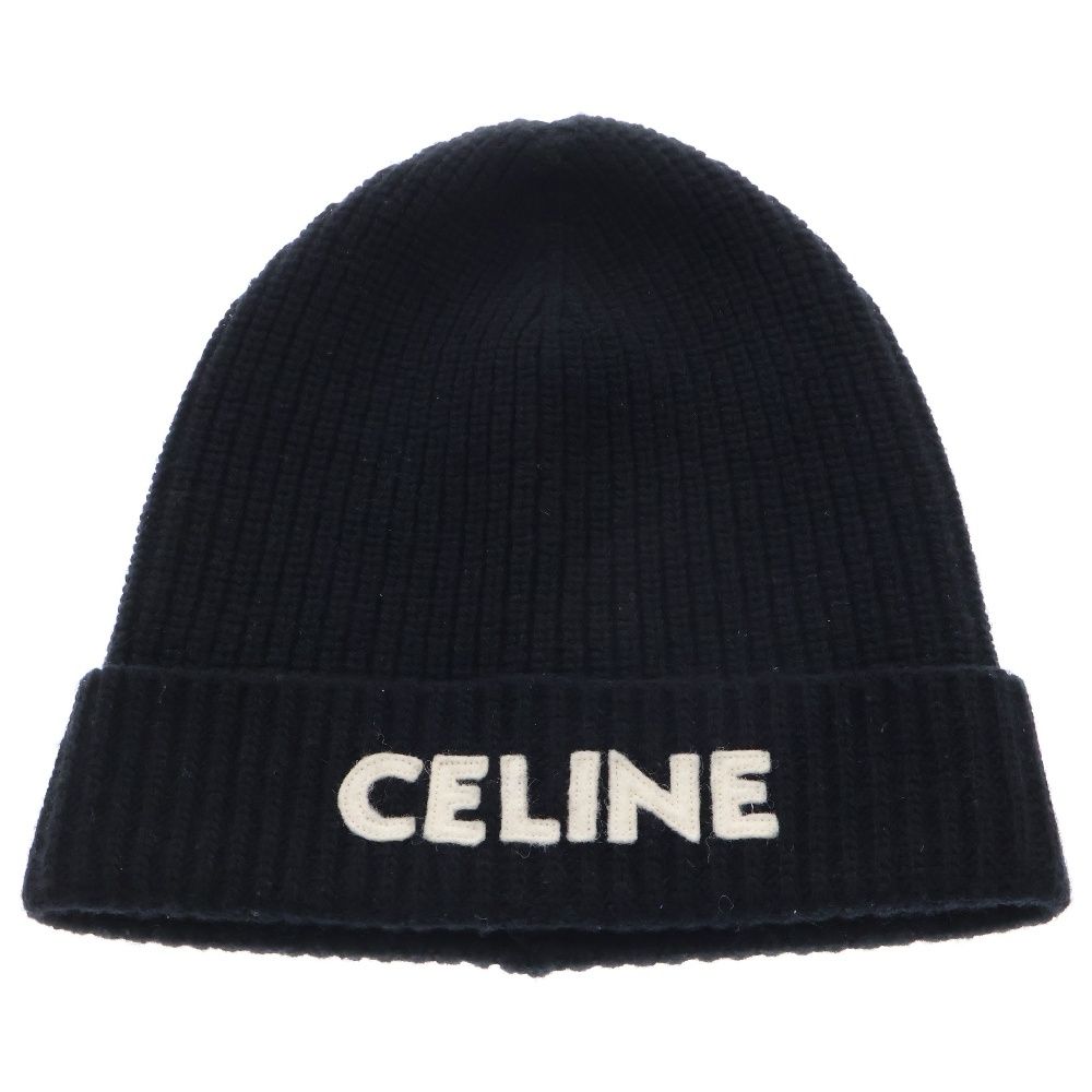CELINE (セリーヌ) MBROIDERED KNIT WOOL BEANIE ロゴエンブロイダリー ニットキャップ ニット帽 2A25R535Q ブラック