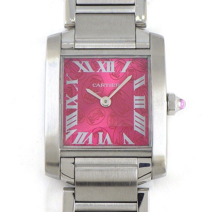 カルティエ Cartier 腕時計 タンクフランセーズ SM W51030Q3 2006年クリスマス スクエア サンレイ 2Cロゴ ラズベリー文字盤 SS クオーツアナログ