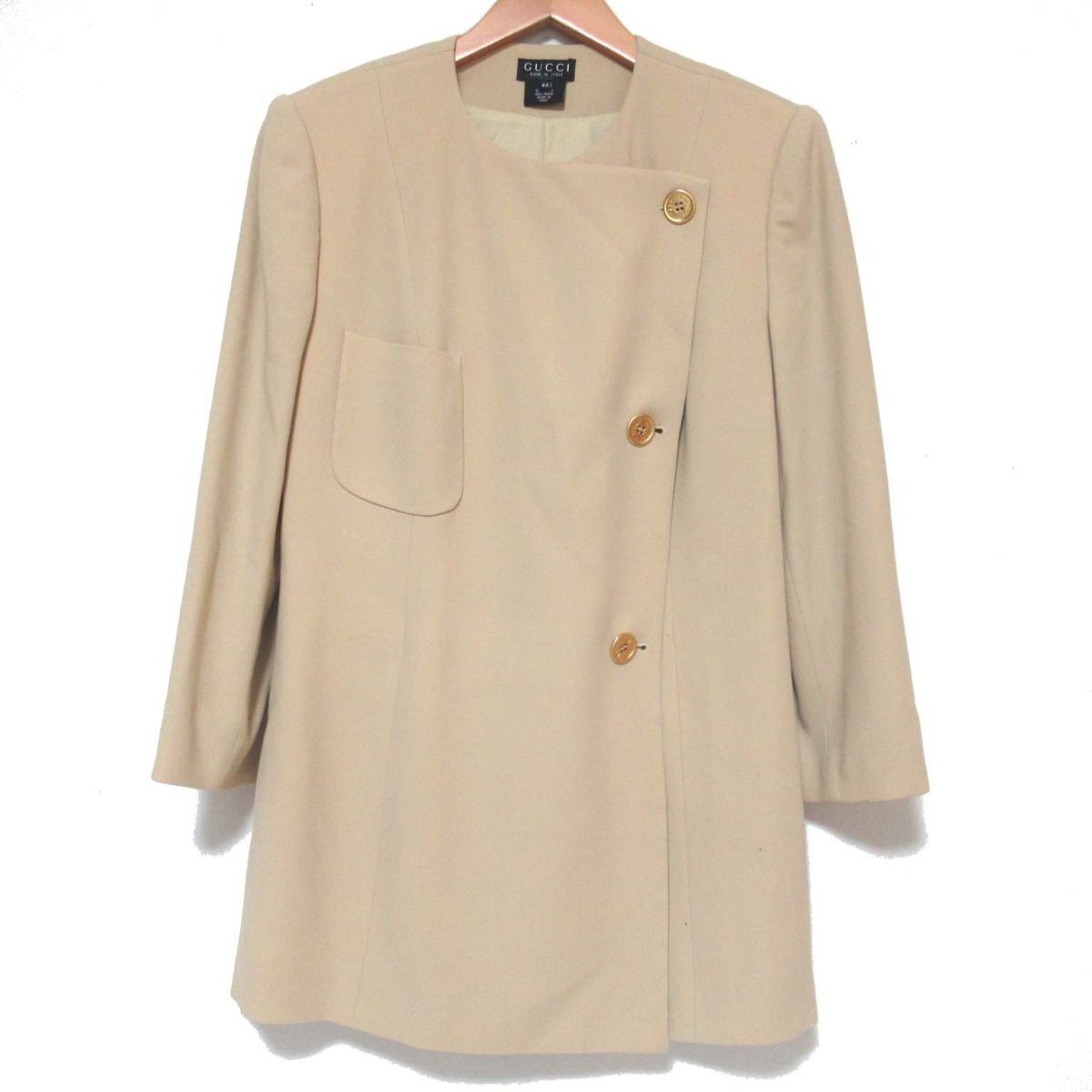 【GUCCI】80s OLD GUCCI 金ボタン ノーカラージャケット 42 GUCCI】80s OLD GUCCI 金ボタン ノーカラージャケット 42