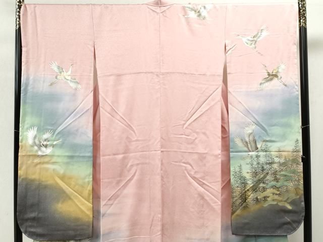 平和屋着物○豪華振袖 浜松飛鶴枝花文 暈し染め 金銀彩 正絹 逸品