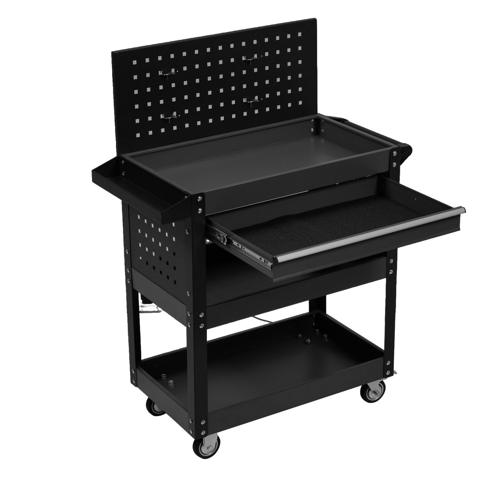 20%割 ツールキャビネット ツールワゴン ツールカート工具カート ロールキャビネット スチール ローラーキャビネット ハンドル 耐荷重150KG フック付 DIY 引き出し 有孔ボード付き 鍵付き キャスター付き ロック付き ブラック