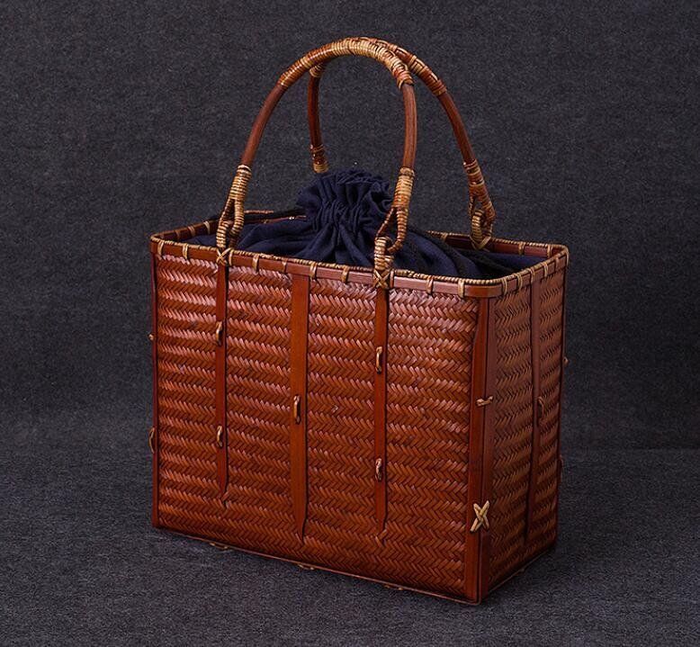 古風 竹編 収納ボックス 和風り 美 提籃籠竹編細工籠 竹細工 着物 工芸品漆器 収納 茶箱