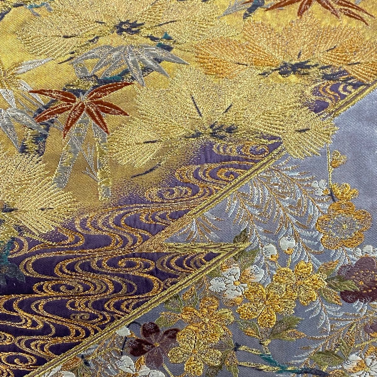 袋帯 美品 名品 加納幸 落款 蒔絵松桜 流水 金糸 箔 金色 お太鼓