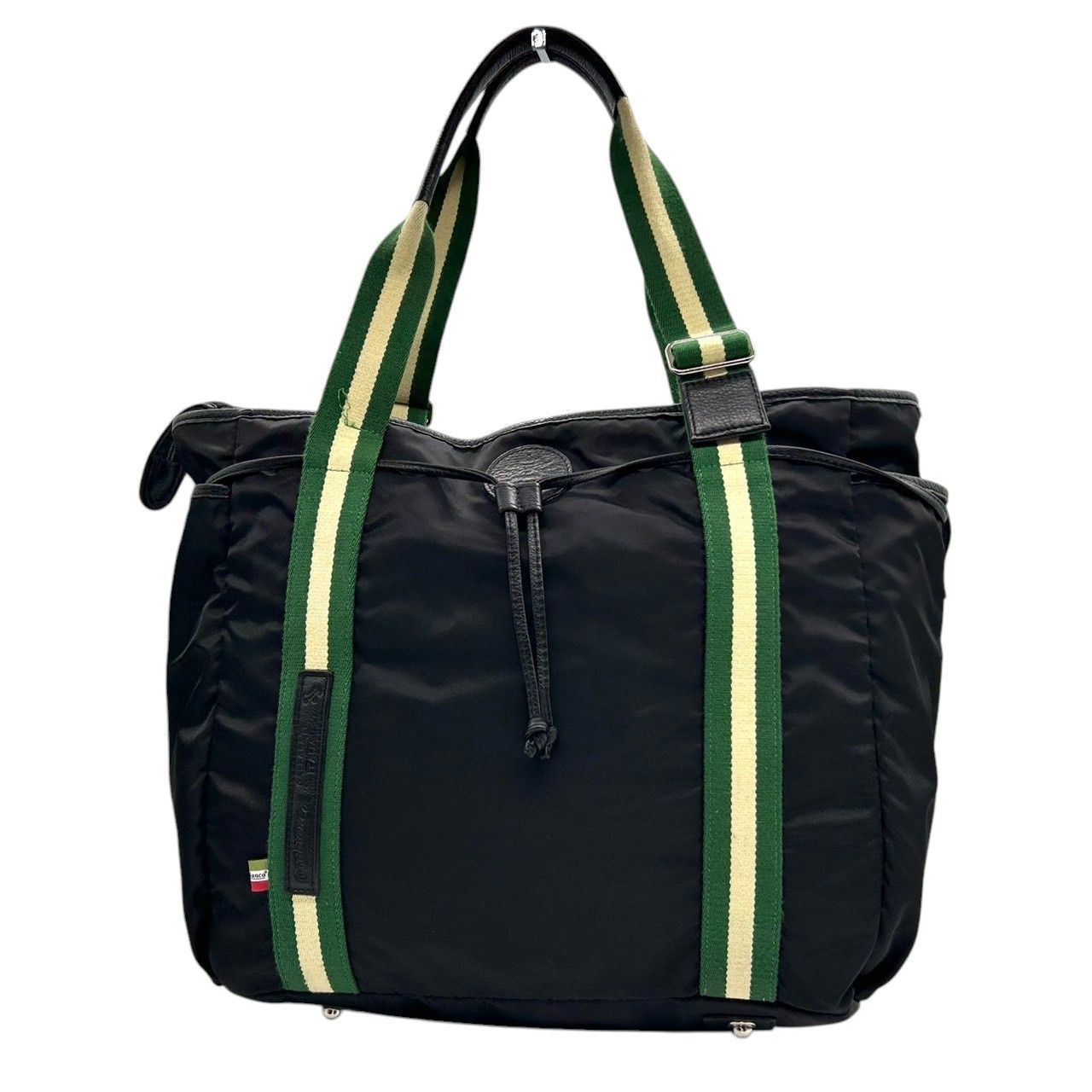 Orobianco オロビアンコ トートバッグ ワンショルダー A4収納可 大容量 ナイロン レザー ブラック グリーン ストライプハンドル メンズ レディース ユニセックス ビジネスバッグ 通勤通学 イタリア製 人気モデル クリーニング済み X