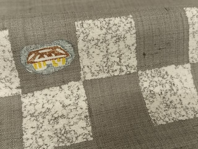 平和屋着物●手彫木版染　佐伯武晴　訪問着　紬地　風景文　正絹　逸品　AAAU0130np 平和屋着物○手彫木版染 佐伯武晴 訪問着 紬地 風景文 正絹 逸品