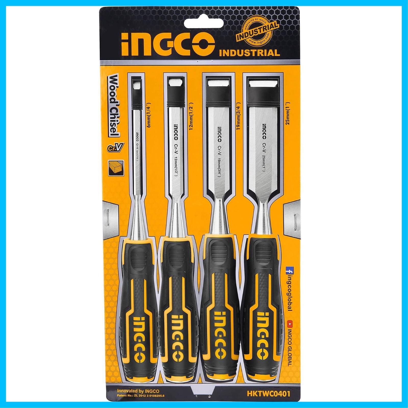 【送料無料】INGCO(インコ) 木工用 ノミセット 4本組 DIY工具 彫り 木材の溝掘り 6/12/19/25mm HKTWC0401