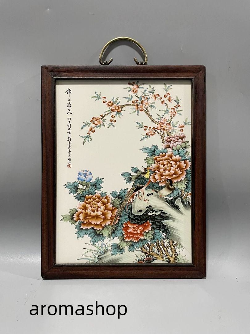 景徳鎮 粉彩花鳥 陶板画 応接間 玄関 茶室 書斎 装飾品 工芸品