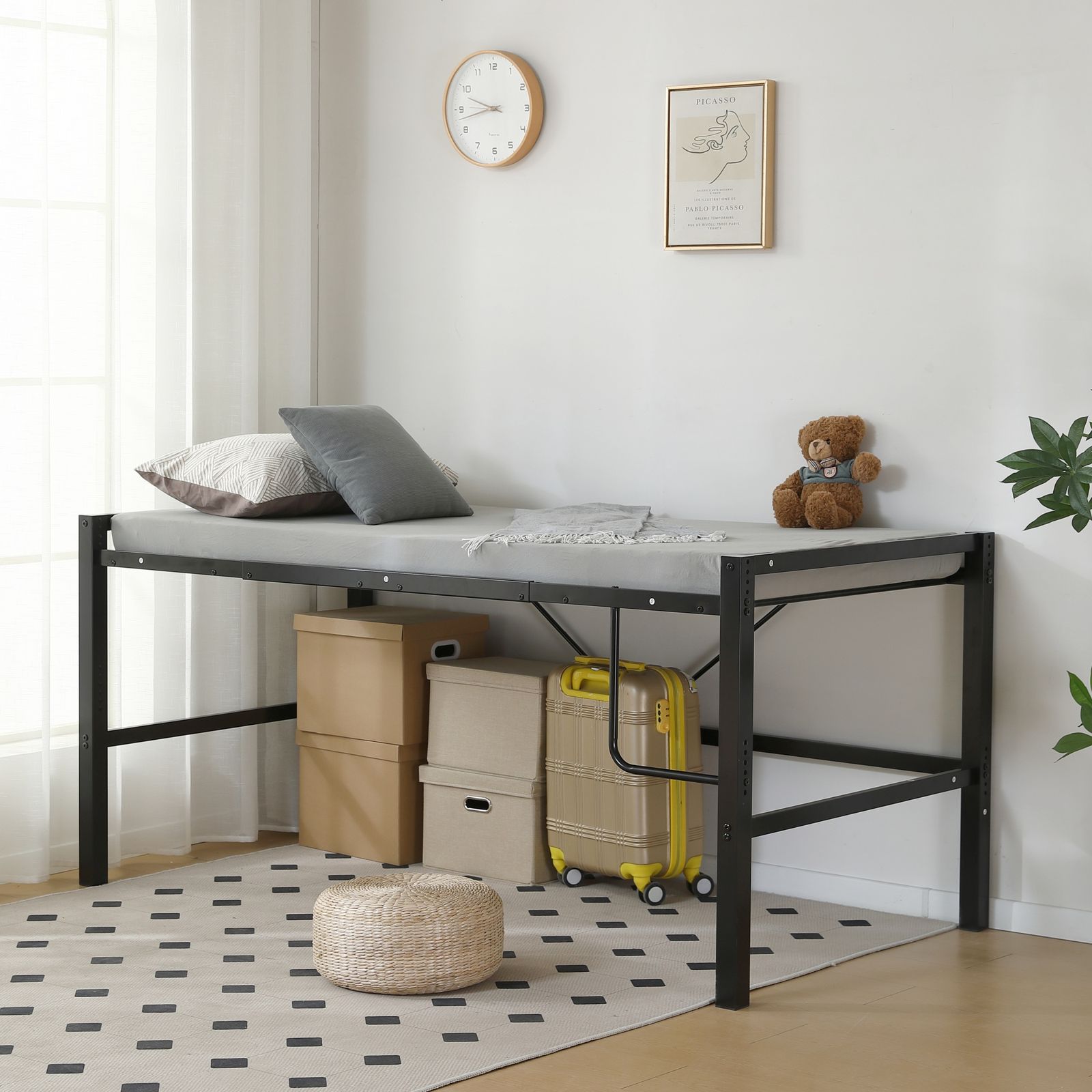 赤字価格ロフトベッド デスク付き コンセント付き 耐荷重150kg BLACK