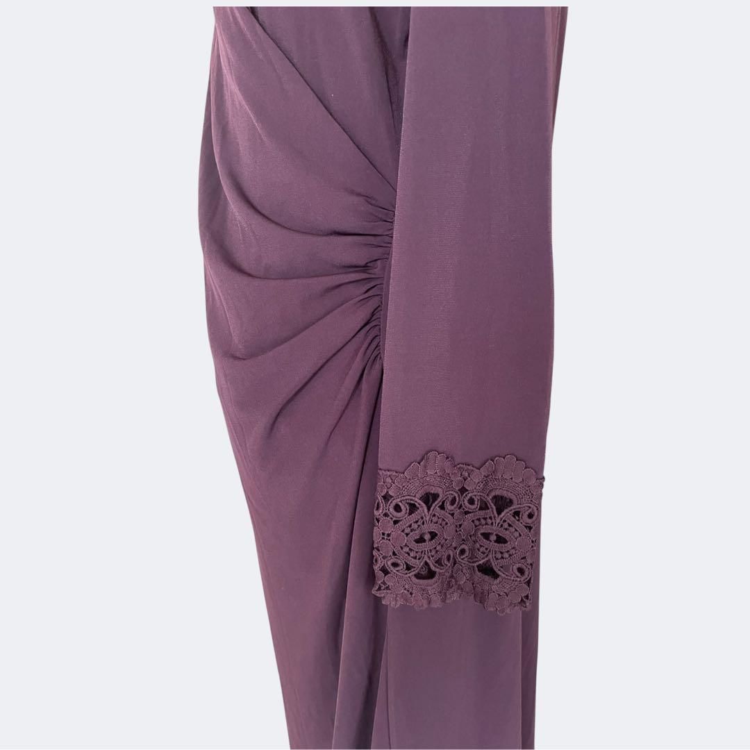 秋冬最適 上品パープルドレープジャージーカシュクールドレス3L