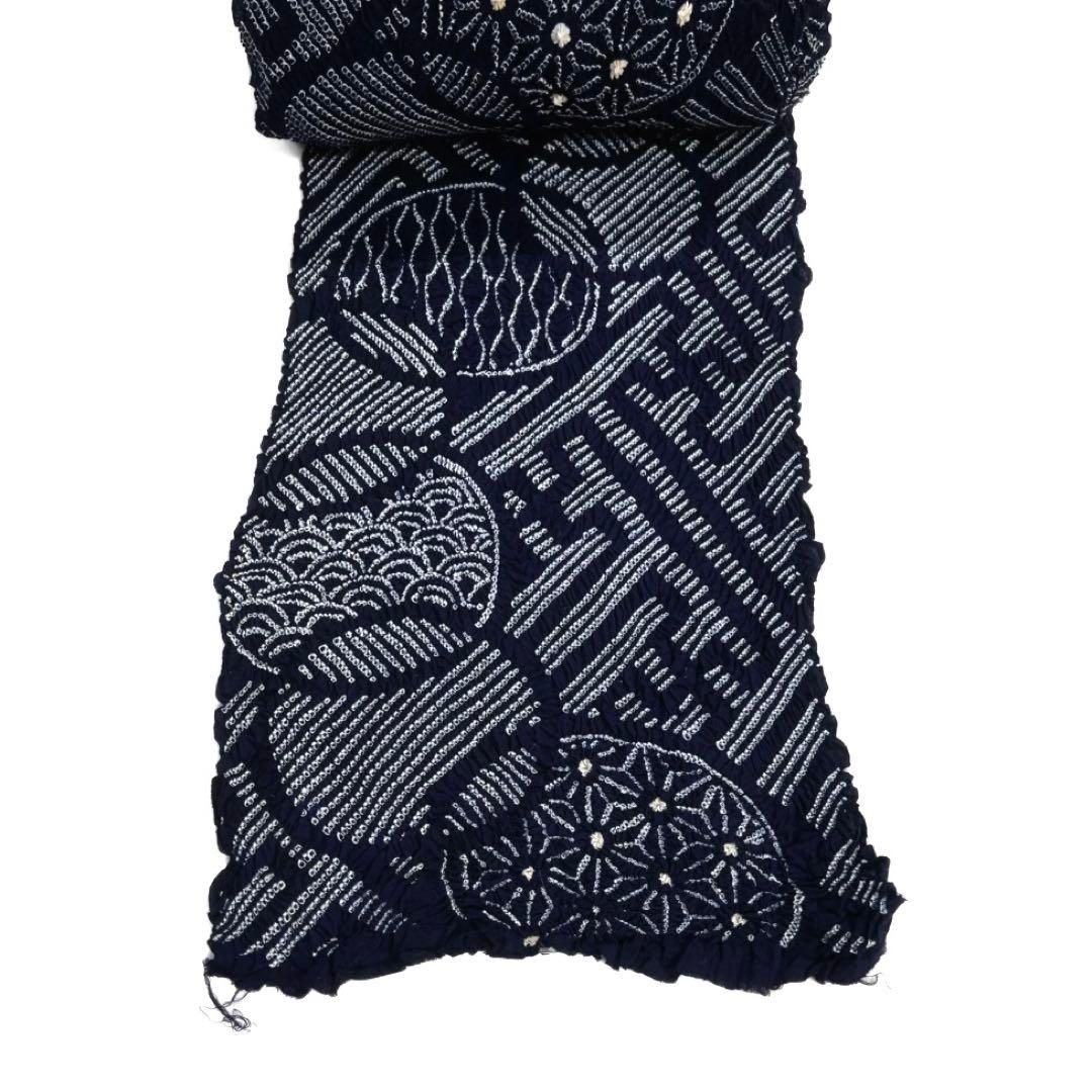 未使用　有松鳴海絞り　浴衣反物　紗綾形　伝統和模様　藍染　着物　043a d 未使用有松鳴海絞り浴衣反物紗綾形伝統和模様藍染着物043a d