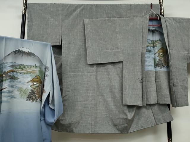 平和屋着物●男性 紬 アンサンブル 長襦袢セット 袷 霞文 正絹 CAAX4573ut