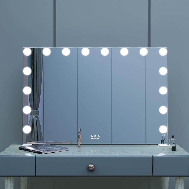 BEAUTME 女優ミラー 卓上ミラー 化粧鏡 3色ライトモード 明るさ調整