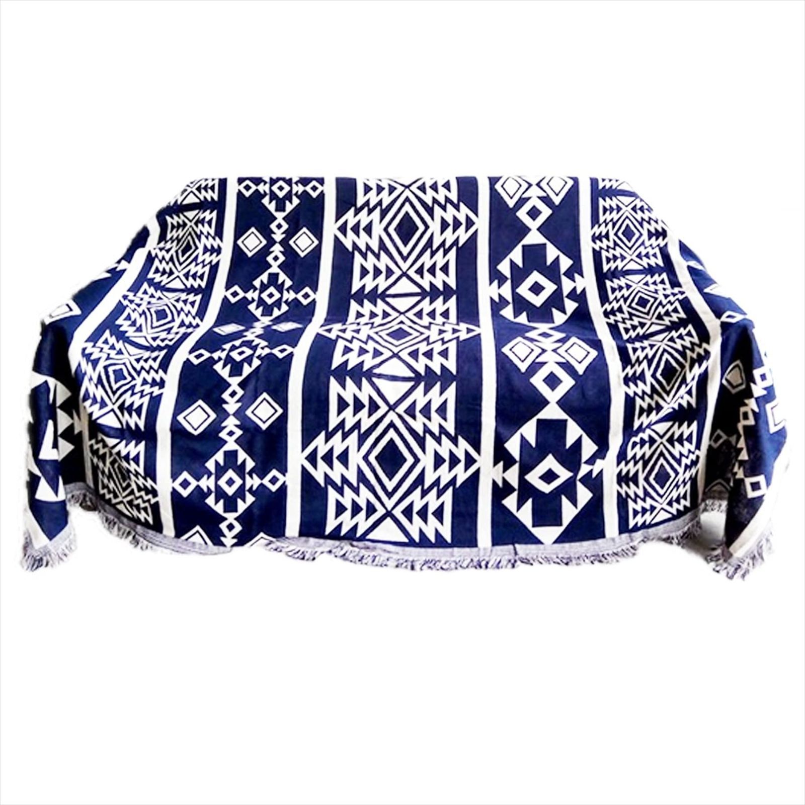 【在庫セール】[モデルノ ラ テール]コットン 素材 130cm×180cm ベッド ソファー マルチ カバー テーブル クロス フリンジ 付き ラグ カーペット マット おしゃれ ML-CMC キッチン 花柄 （幾何学ブ