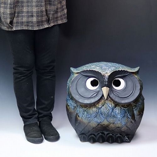 15号福多郎(青) フクロウ 梟 ふくろう置物 陶器フクロウ 陶器梟 信楽焼